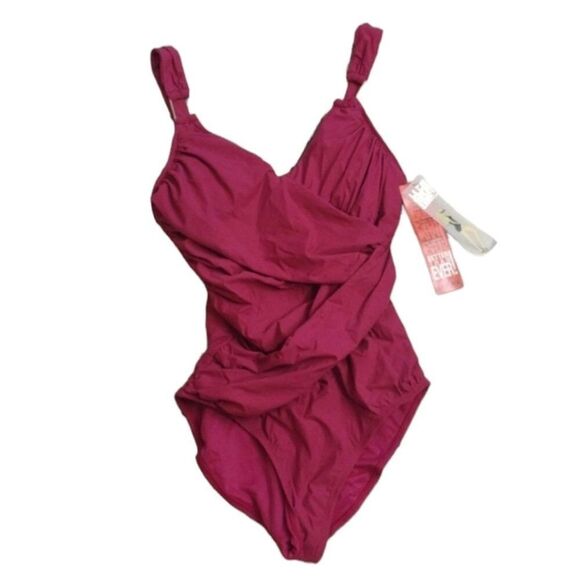 NWT Spanx one-piece swimsuit Berry Fuschia pink purple draped Shapewear 12 - Picture 1 of 11